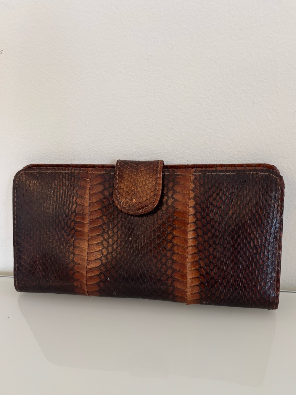 Vintage Genuine Snakeskin Wallet Brown Exotic Leather Clutch
